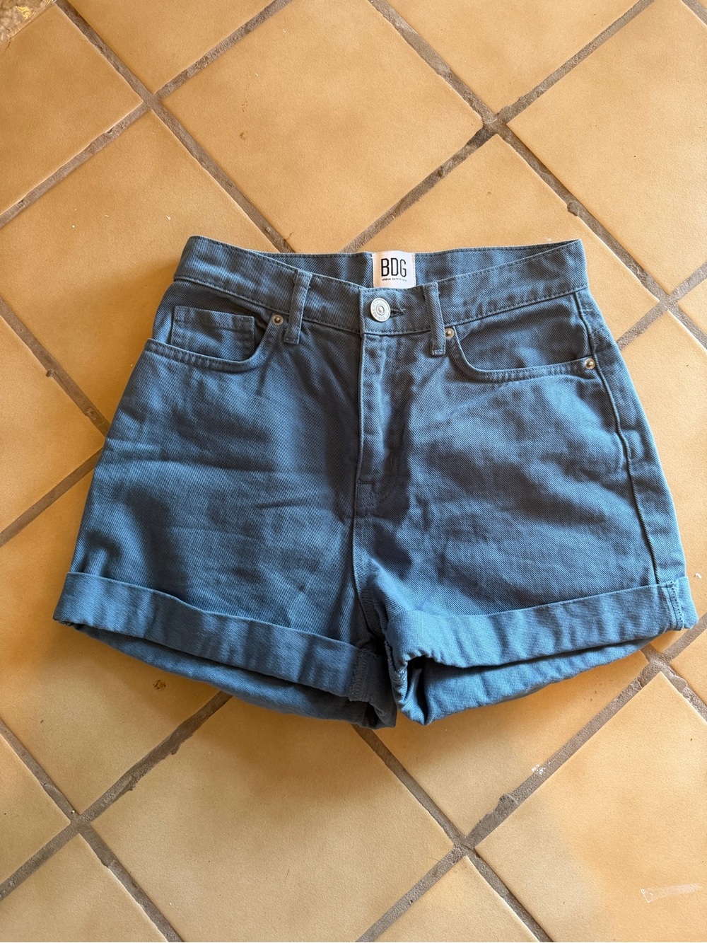 BDG Women's High-Rise Rolled Hem Shorts in Blue